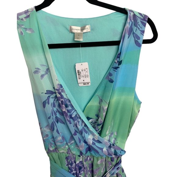 Christopher & Banks Dress Size Medium Lined Floral New Sleeveless New Blue Green - Picture 7 of 10